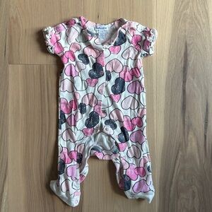 Girl's Allover Scattered Heart Ruffle Coverall in size 0-3, 3-6 months
